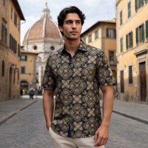 Suslo Couture Slim Fit Short Sleeve Shirt Italian Baroque Clubbing Jersey Shore